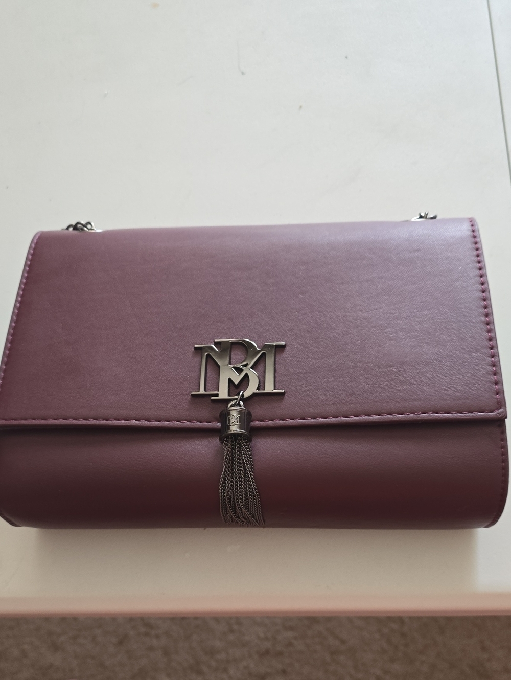 Badgley Mischka Plum Leather Flap Crossbody with Tassel